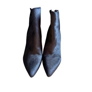 Sam Edelman Sandy stiletto ankle boots black Real fur gold tone heels Size 8